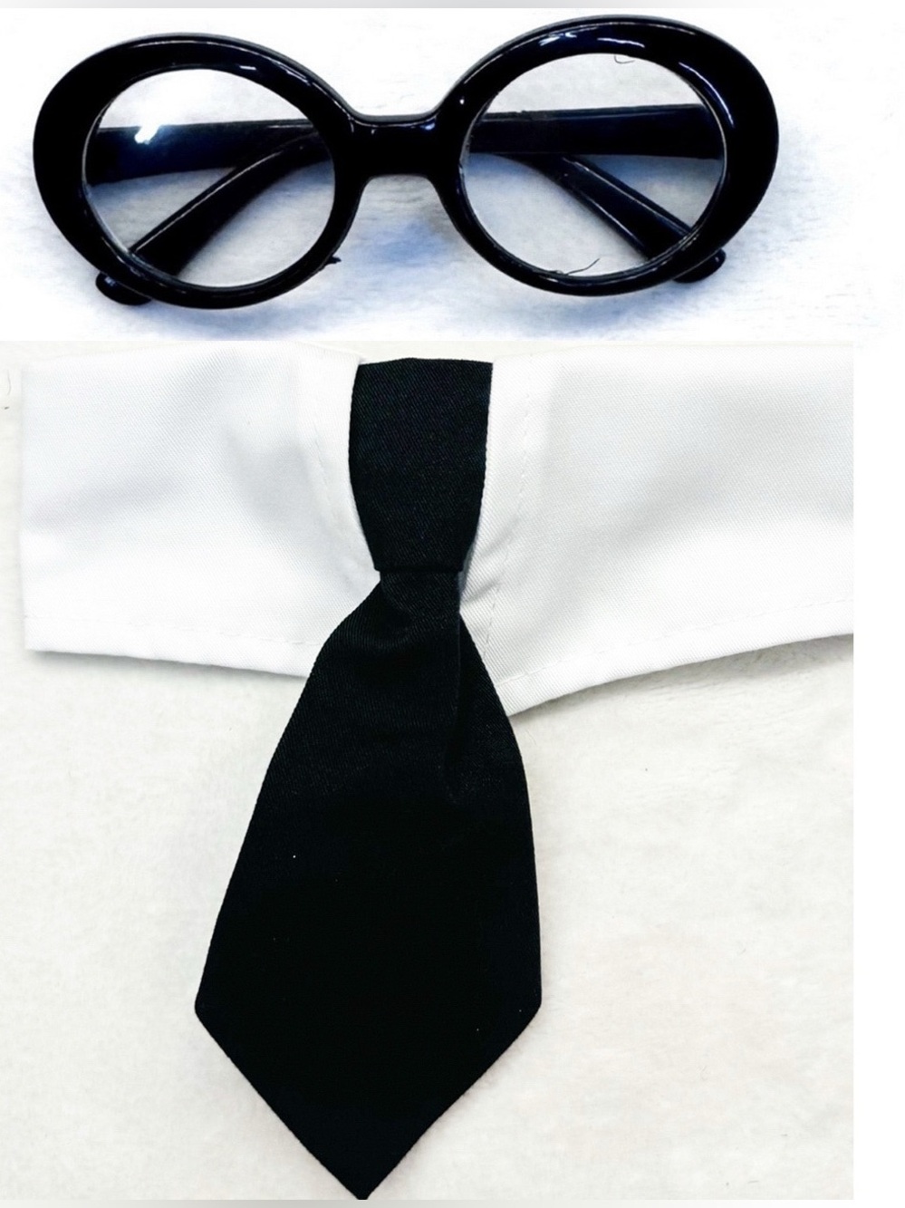Pet Professor Boss Costume Set Black Tie & Round Glasses Cat Small Dog